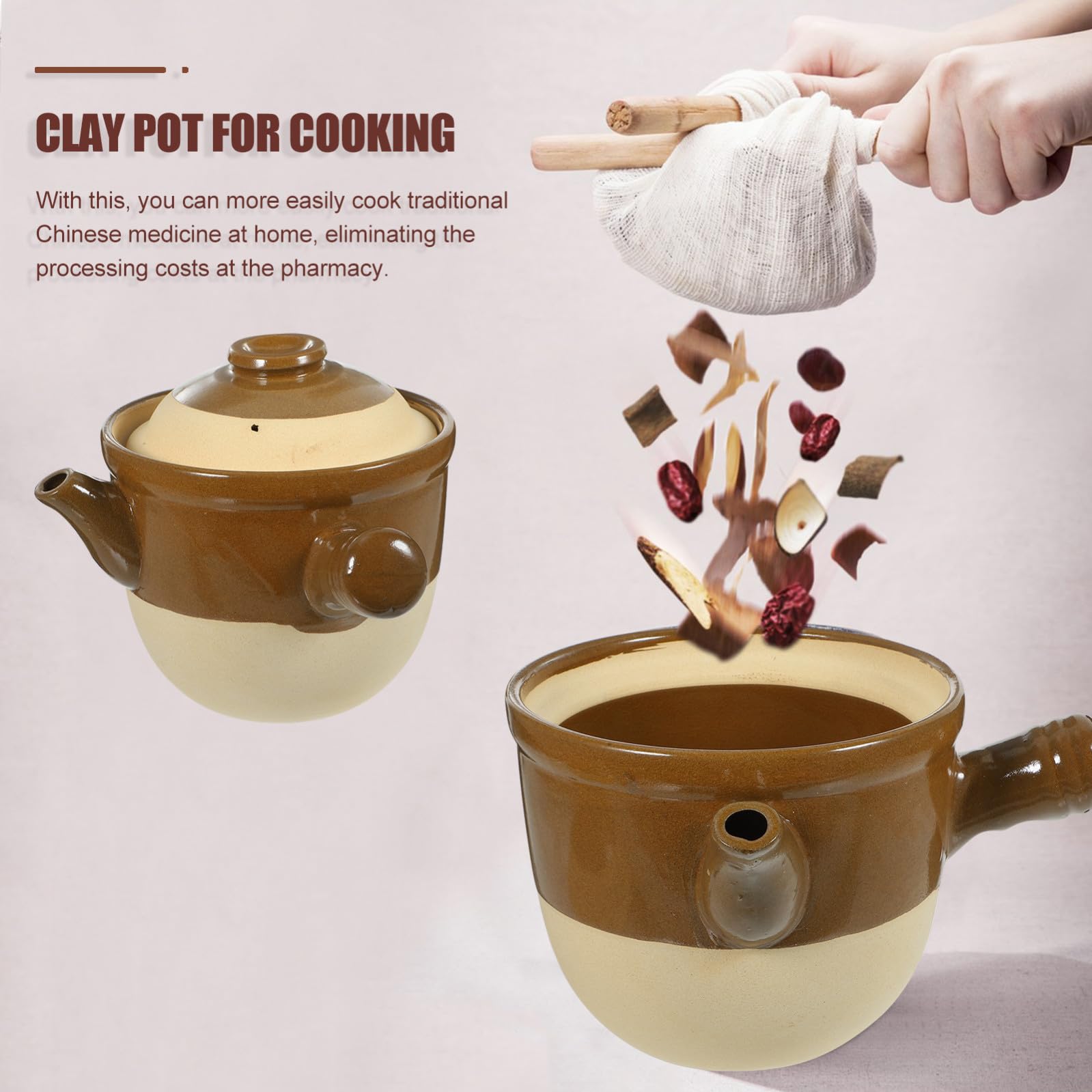 LALAFINA Traditioneller Chinesischer Auflauftopf mit Antihaftbeschichteter Oberfläche aus Ton 2l und Hitzebeständigem Griff für Suppen und Kochen Zuhause