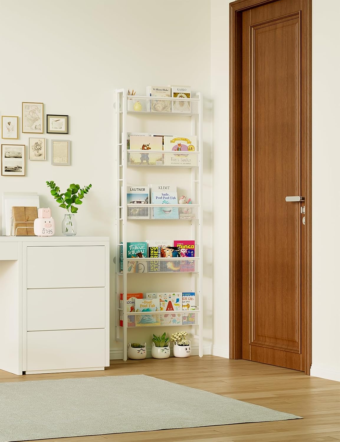 B8 Kids Bookshelf Wall Mounted, 5-Tier Wall Bookshelf for Kids, Children's Bookcases Organizer for Toys and Books, Metal Toddler Book Shelves for Nursery, Bedroom, Living Room, White - Image 2