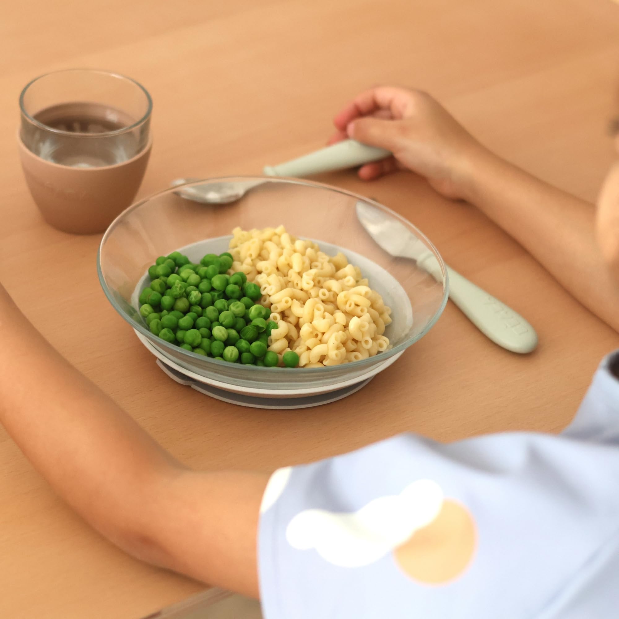 BÉABA x DURALEX, Set Bebé y Niño, 3 Platos de Vidrio Templado con Ventosas, Resistente, Saludable, Duradero y Fabricado en Francia, Misty Green