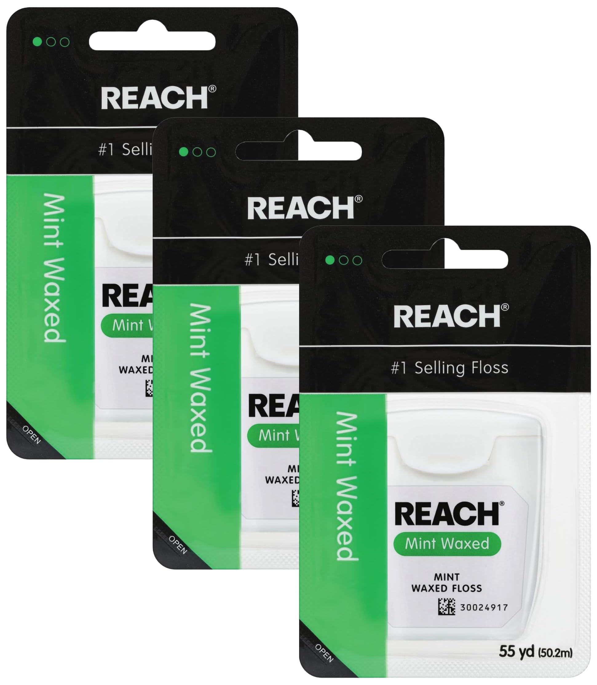 REACH Waxed Dental Floss Mint Plaque Remover Pack of 3 | Shred Resistant Deep Cleaning Teeth - main product image