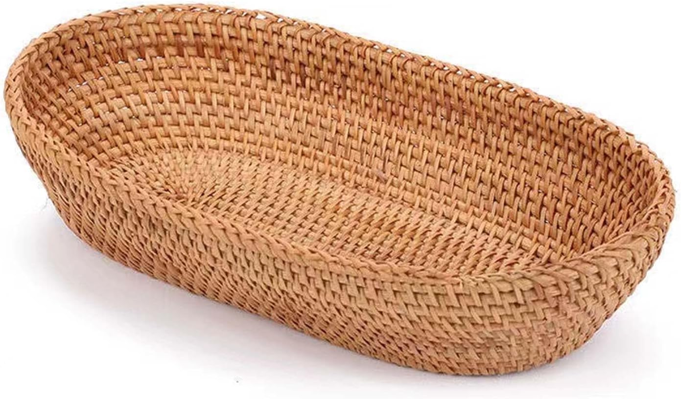 Rattan Bread & Fruit Basket - Small Oval Woven Serving Basket, 100% Natural & Handmade