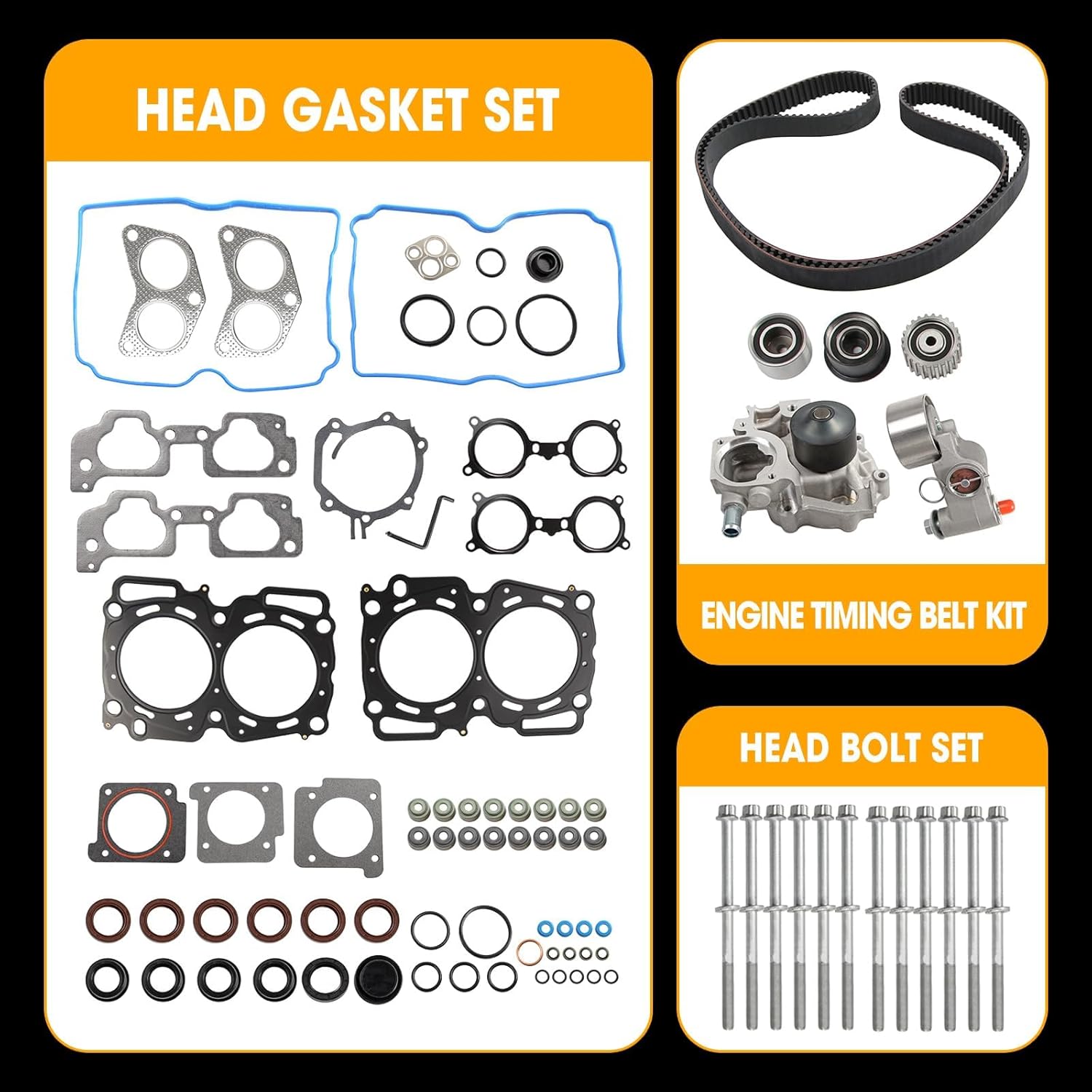 Engine Timing Belt Kit with Water Pump Head Gasket Set Head Bolt Set Replacement for Subaru Forester Impreza Legacy Outback 2.5L 2006-2011 Replace TCKWP304A WP304K1C TKF006 TKF-006 AWK1309 HS26415PT-1
