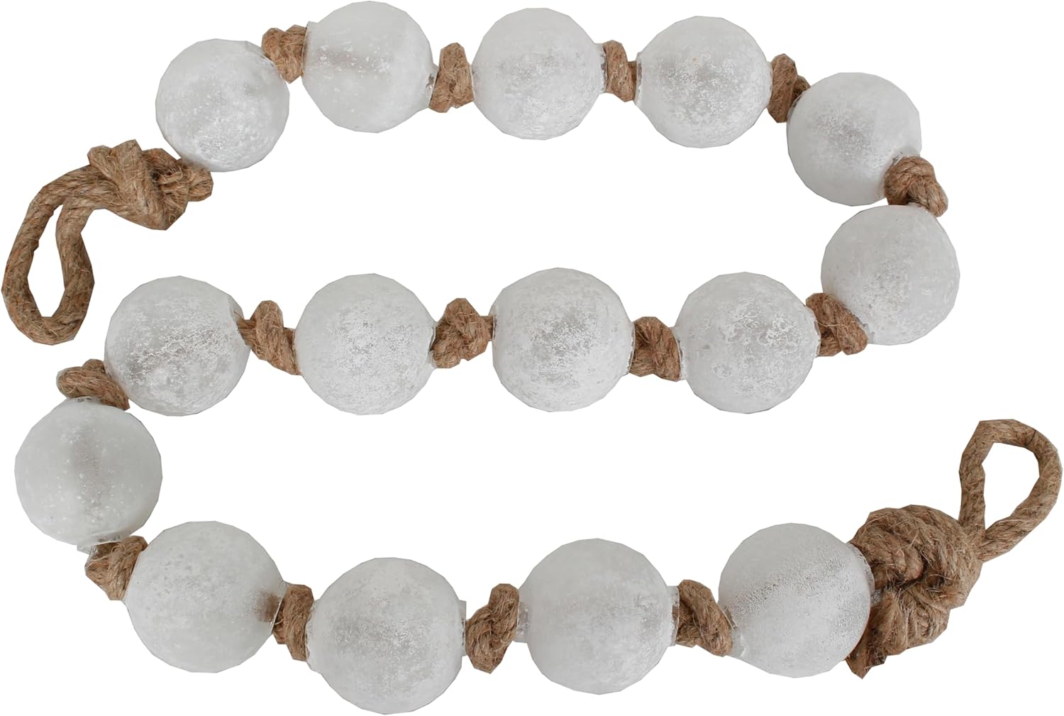 Handcrafted 48 inch Garland with 15 Pieces Sea Glass Balls 2 inch in Diameter, Tabletop, Bowl and Tray Décor Blue