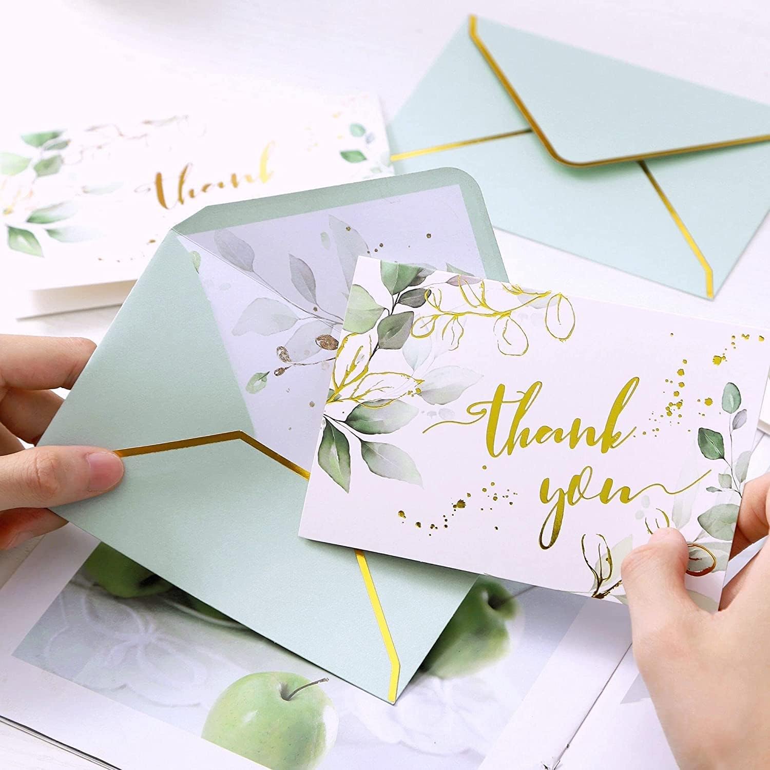 Winoo Design Heavy Duty Green Thank You Cards with Envelopes Greenery - 36 PK - 4x6 Inches Wedding Thank You Cards Baby Shower Thank You Notes for Bridal Shower Business Birthday - Image 4
