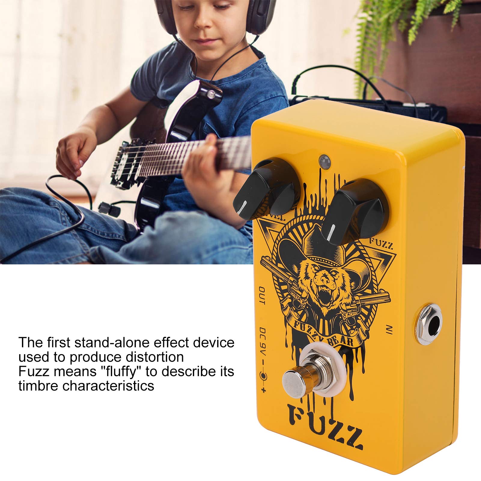 Fuzz Effect Pedal, Yellow Electric Guitar Effect All-Metal Shell con True Bypass Effect for Music Lovers for Outdoor Performance for Guitarist for Music Club
