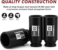 Vista 5 de CASOMAN Juego de dados de impacto de tuerca de eje profundo de transmisión de 1/2 pulgada, métrica de 12 puntos, CR-MO, 30,32,34,36 in, juego