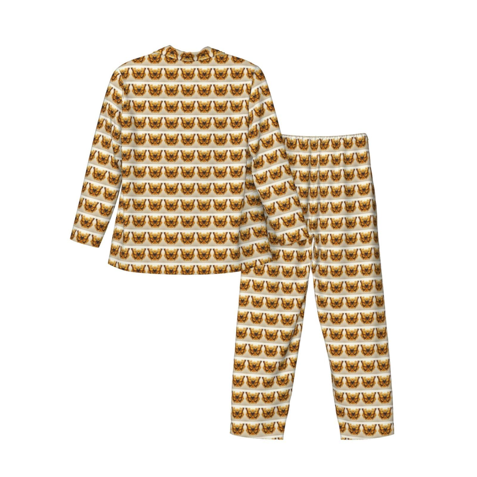 Conjunto de pijama de manga larga para hombre con estampado de girasoles y mariposas, de dos piezas, transpirable, ropa de dormir para el hogar