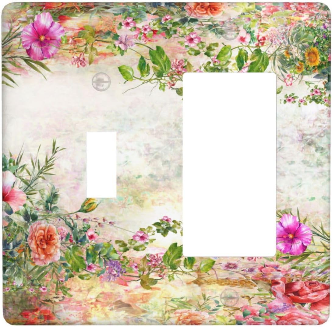 Decorative Outlet Covers Rustic Colorful Wiladflowers Boho Floral Garden 2 Gang 1 Gang Wall Plate Single Toggle Rocker Device Combination Light Switch Cover Plate Switch Plate Cover image 2