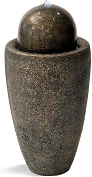 XBrand 25.98" H Round Stone Indoor/Outdoor Modern Stone Textured Sphere Water Fountain with LED Lights, Bronze