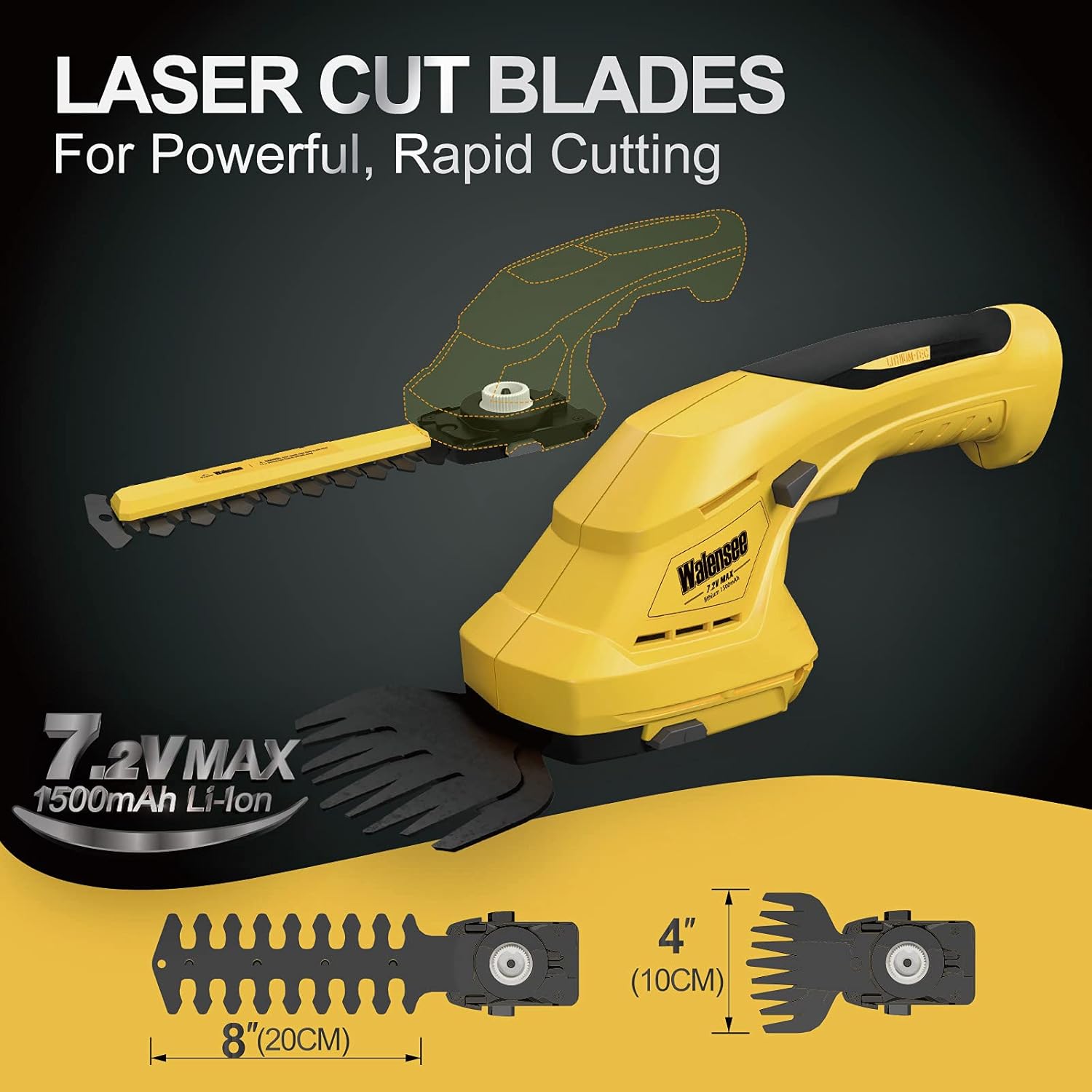 review Walensee Cordless Grass Shear & Hedge Trimmer – 7.2V Electric Shrubbery Trimmer 2 in 1 Handheld Hedge Cutter/Grass Trimmer/Hedge Clipper Rechargeable Battery and Fast Charger Included for Garden, Lawn