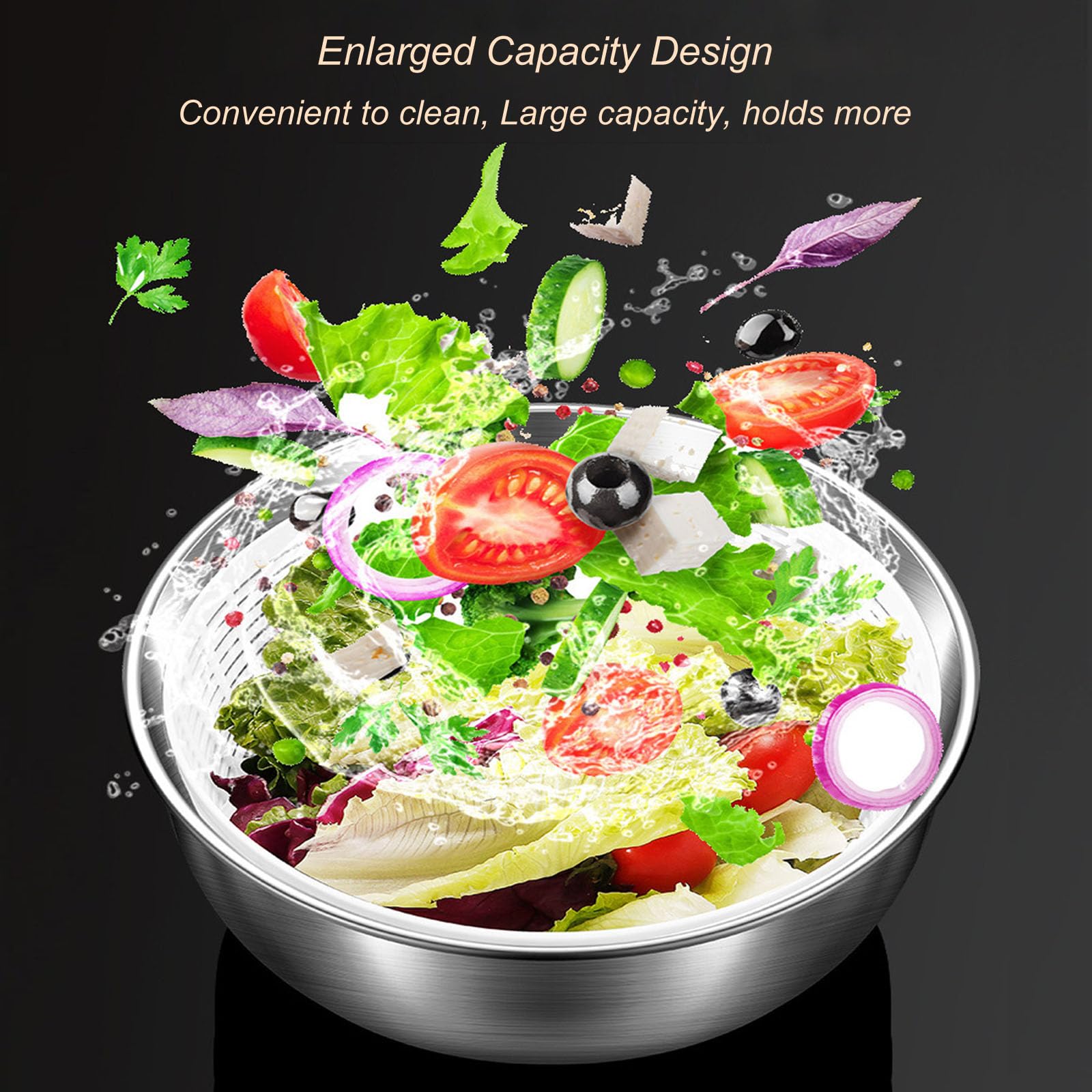 Essoreuse à salade électrique, 4,8L Essoreuse à laitue de grande capacité Rotateur de salade en acier inoxydable Séchoir à légumes Lave-fruits Nettoyant pour laitue Panier de drainage