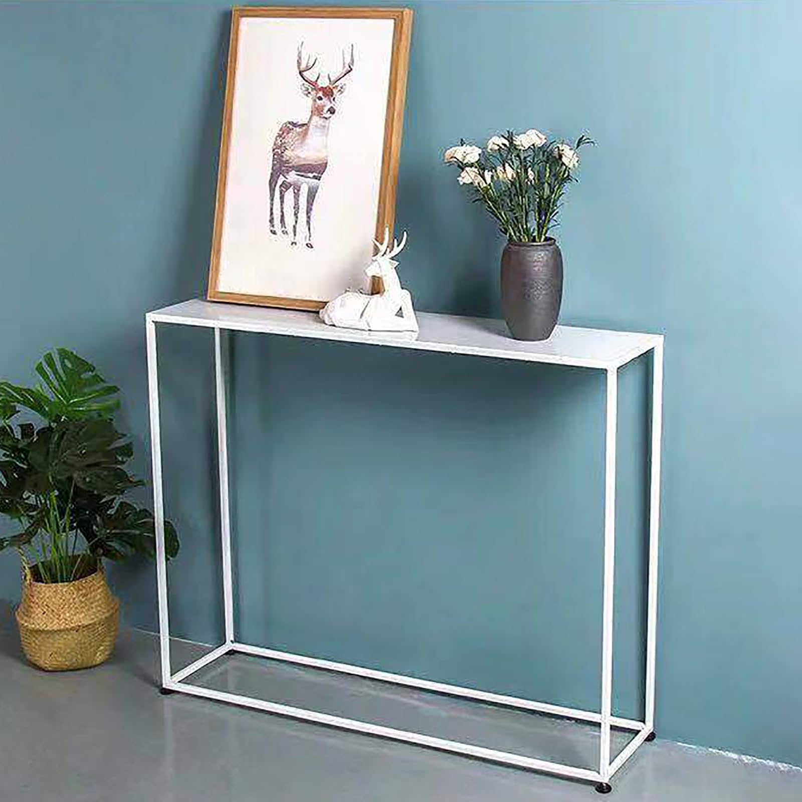 Mesa consola de entrada con patas antideslizantes y robusto marco de metal para pasillo estrecho