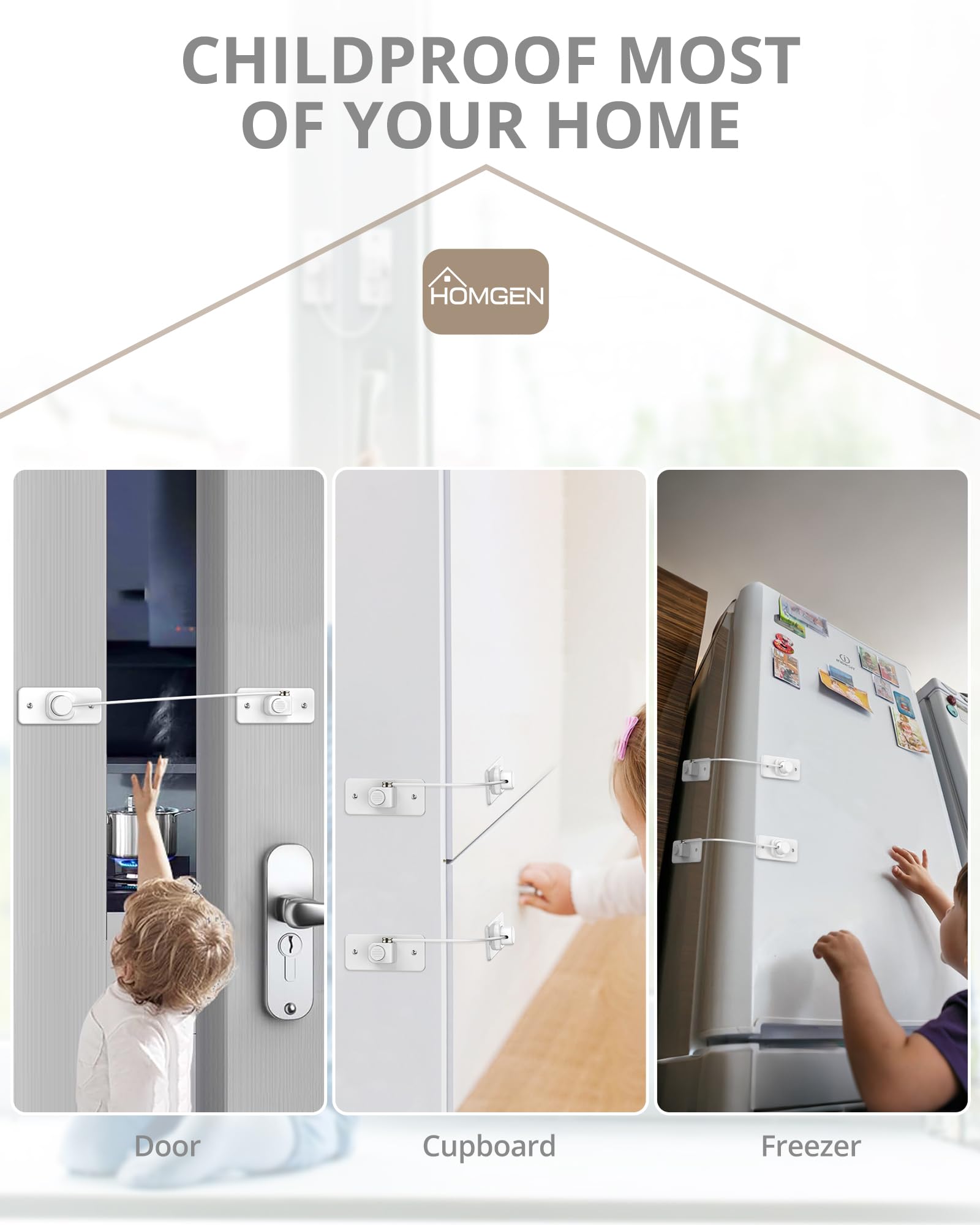HOMGEN Confezione da 20 serrature per finestre senza foratura, per finestre in UPVC, chiusura a bottone di sicurezza per bambini, resistenti, autoadesive, 2 vie, installazione per UPVC, legno, telaio