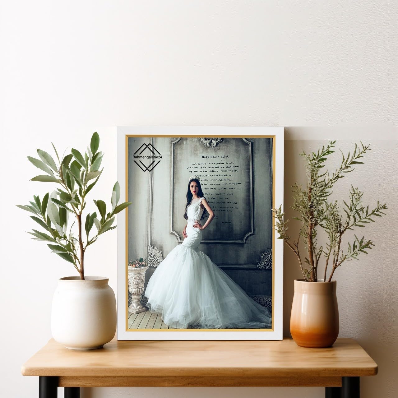 Ramka na zdjęcia 60 x 90 cm, nowa elegancka ramka biała, złota, drewno, szkło akrylowe, bez passe-partout, ramka portretowa, ramka na zdjęcia, wymienna ramka na zdjęcia lub obrazki,
