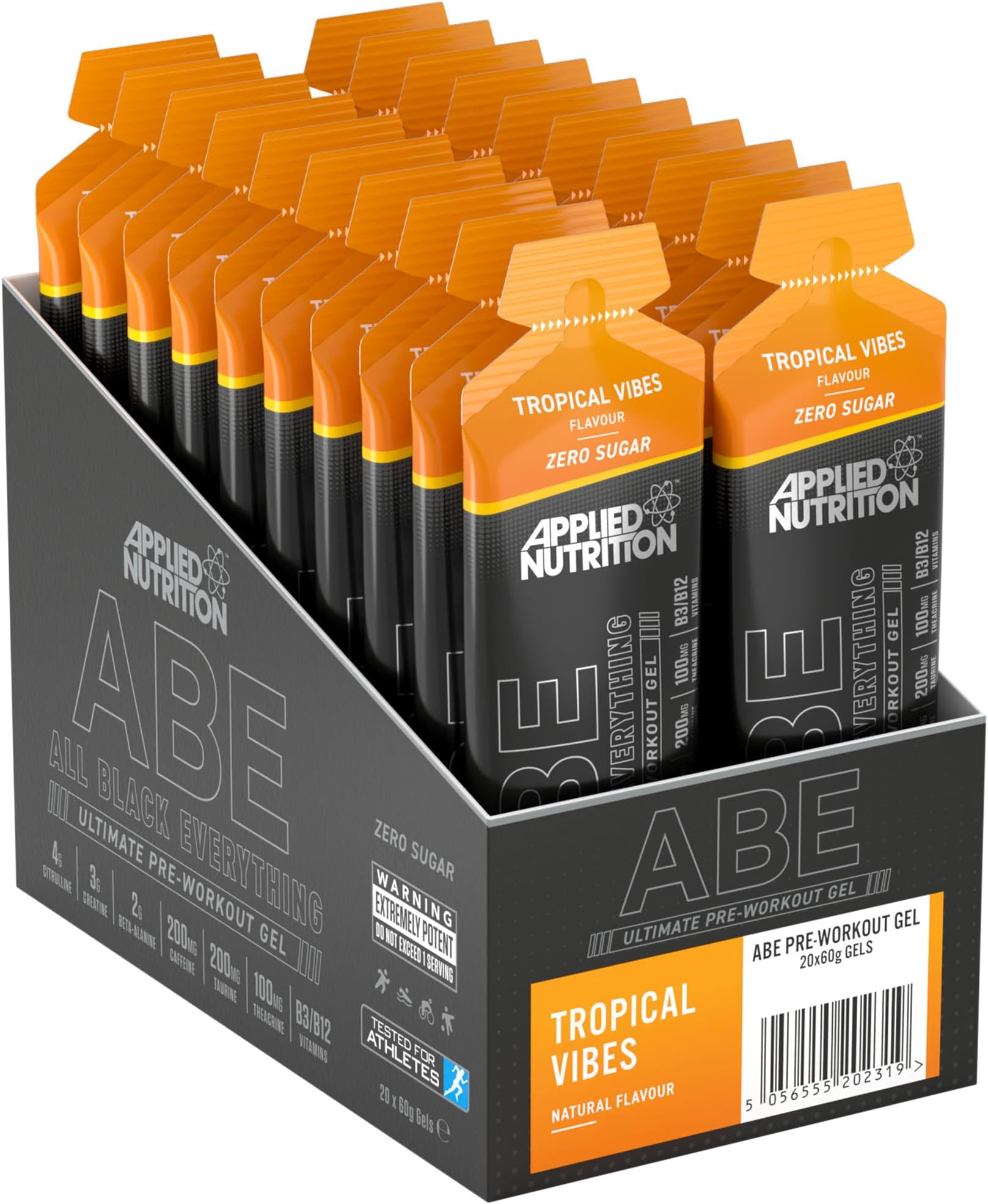 ABE Pre Workout Gel - All Black Everything Pre Workout Gel, Energy & Physical Performance with Citrulline, Creatine, Beta Alanine (20 x 60ml Gels) (Tropical Vibes)