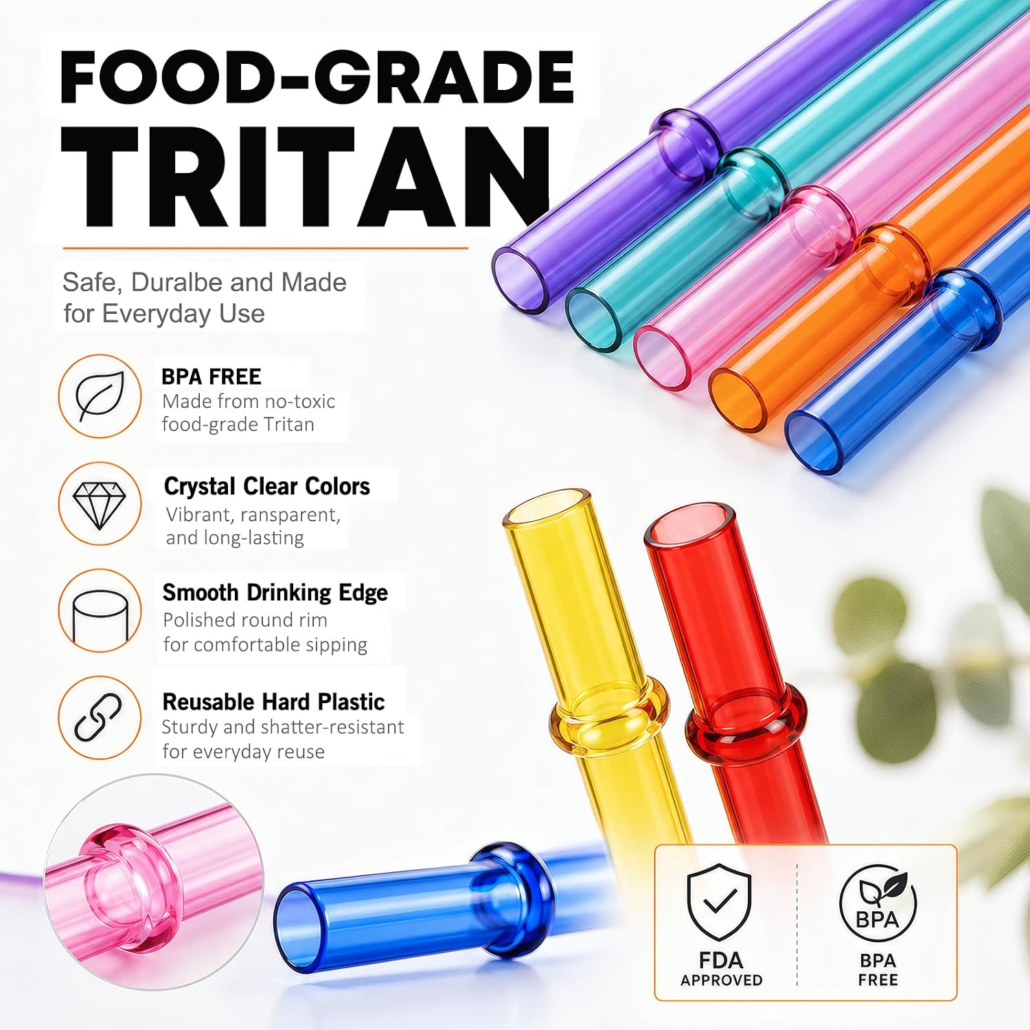 24 Pack Reusable Plastic Straws with 4 Brushes, 9" Tritan Hard Straws image 4