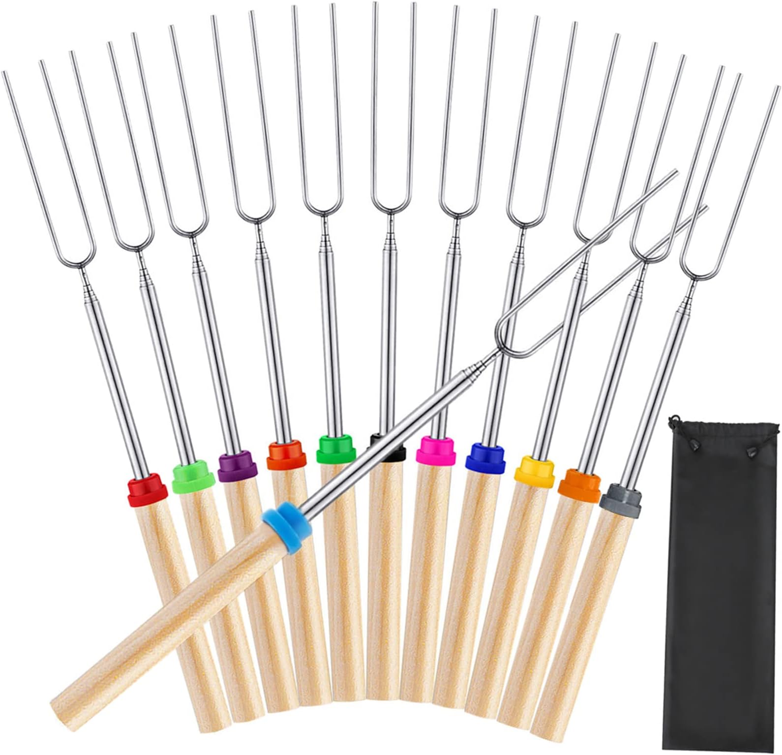 12 Pack Marshmallow Roasting Sticks, Smores Skewers Stick for Fire Pit Hot Dog Campfire Skewers Mashmellow Camping 32 Inch Long Extendable Forks