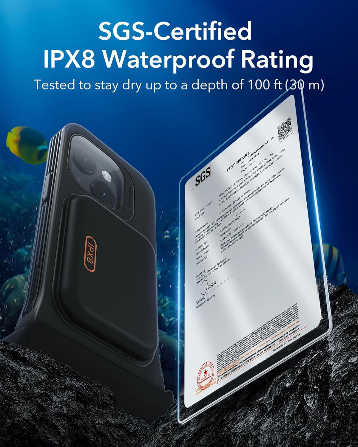 ESR Waterproof Phone Pouch for iPhone 13/14 / 15, Underwater Touch Sensitivity, IPX8 Floating Waterproof Cellphone Case with Lanyard, Dry Bag for Snorkeling, Black and Purple, 2 Pack