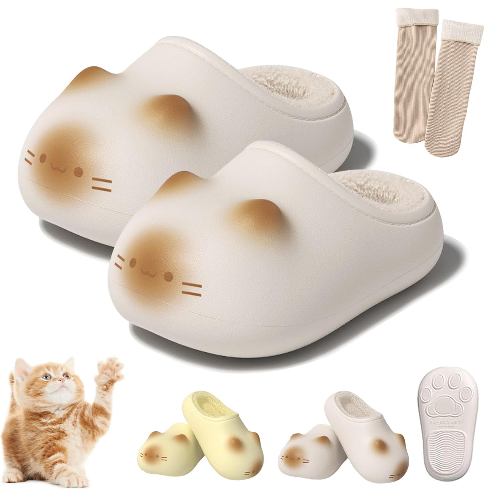 Cat Paws Footprints Fluffy Plush Fleece Height Increase Slippers, Cute Animal Ultra-Thick Slipper Home Shoes, Cloud-Like Cat Paw Slippers for Women Indoor, Cute Waterproof Non-slip