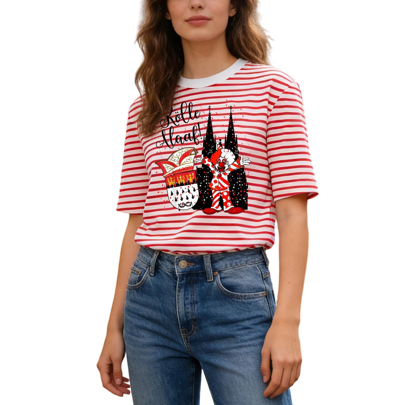 Zanisouta Striped Shirt Women's Red White Striped Short Sleeve Shirt Carnival T-Shirt Short Sleeve Blouse Crew Neck Tops Fancy Dress Sailor Costume Basic Casual Tops Fancy Dress Costumes, S red, XL