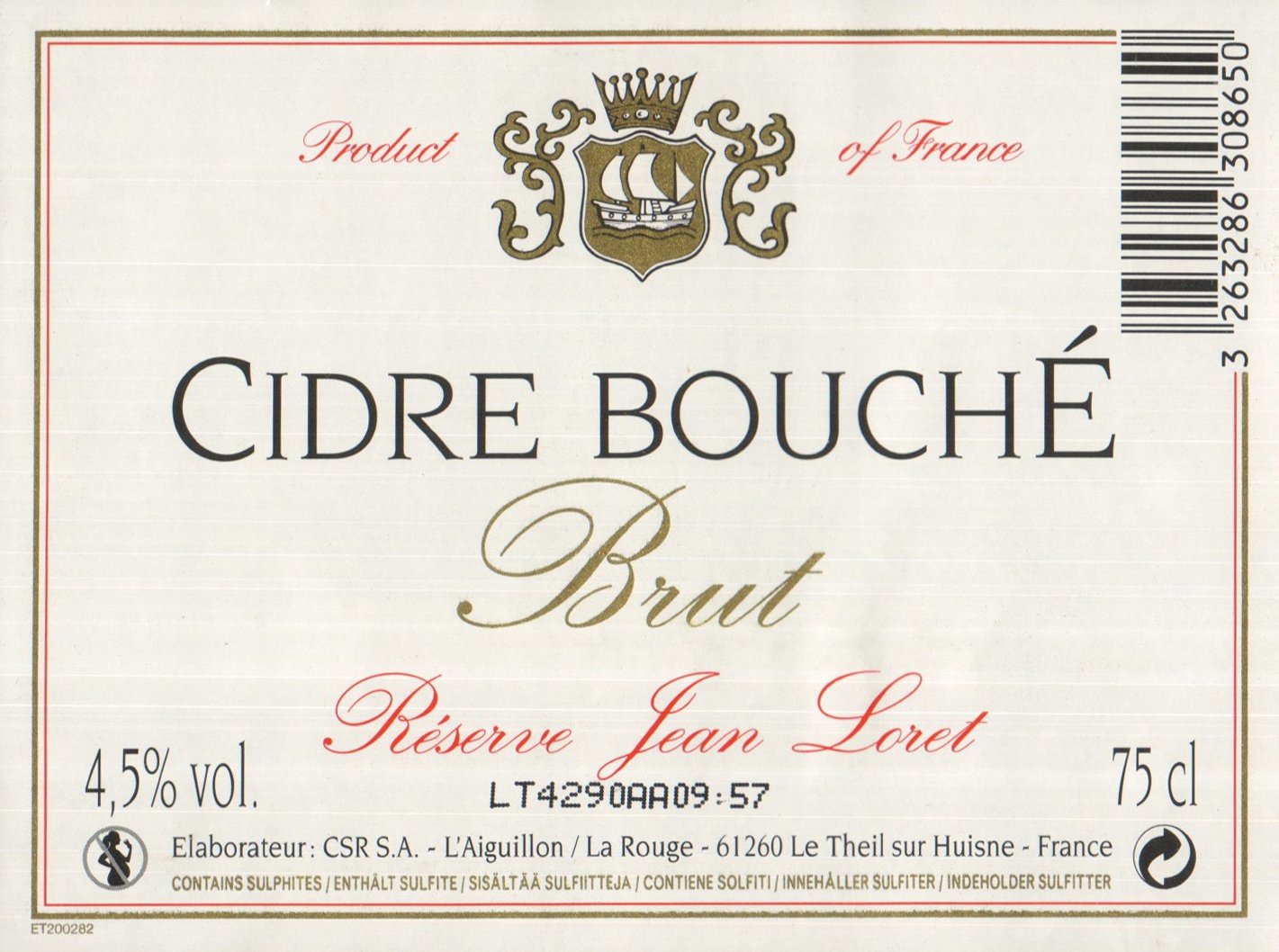 Jean Loret Cidre Bouché Brut Réserve (6 x 0.75 l)