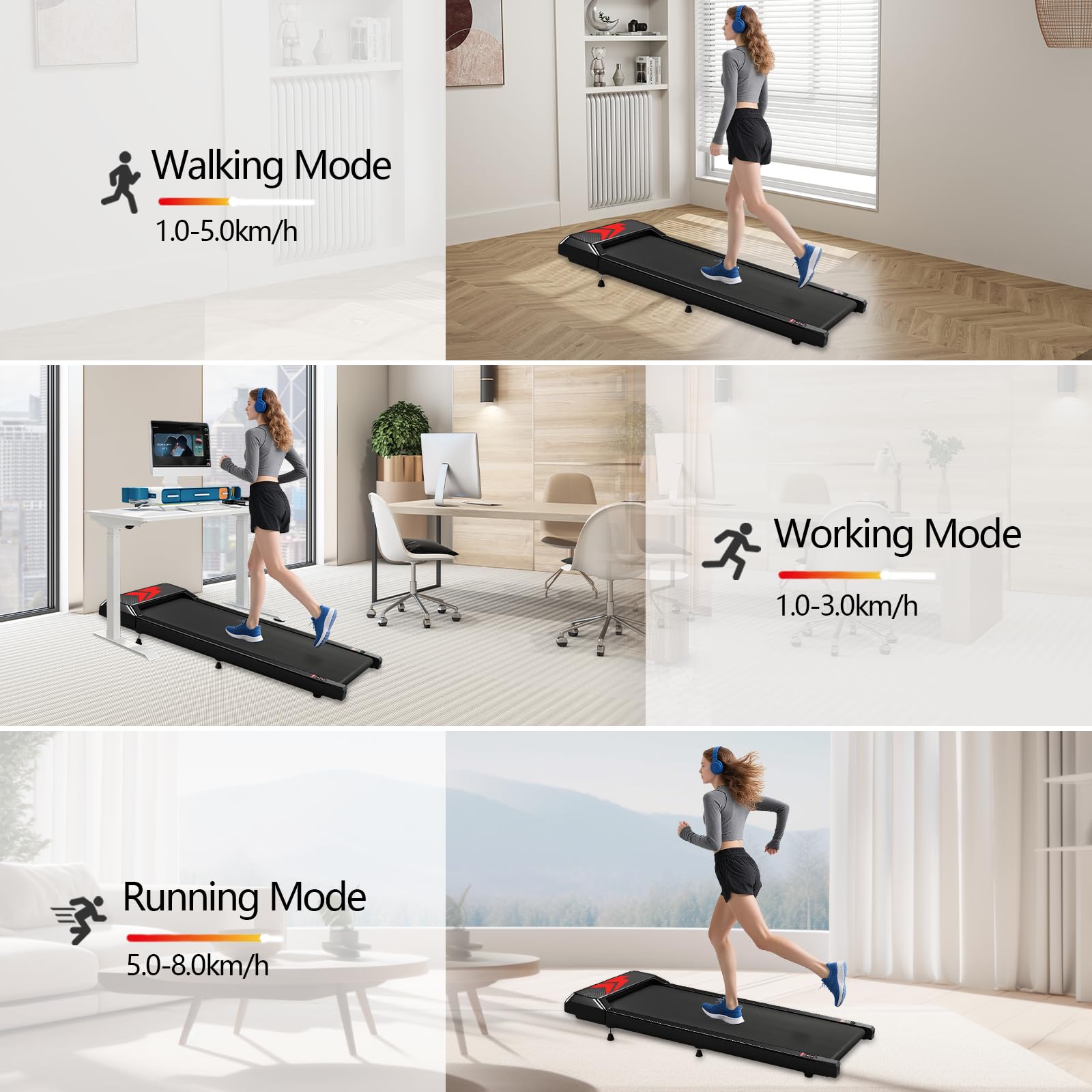 Romon Tapis Roulant Elettrico, Treadmill Salvaspazio, Tapirulan da Casa Mini Walking Pad Portatile per Camminata e Corsa con 3 Modalità di Velocità, Telecomando e Display LED, Capacità 120kg