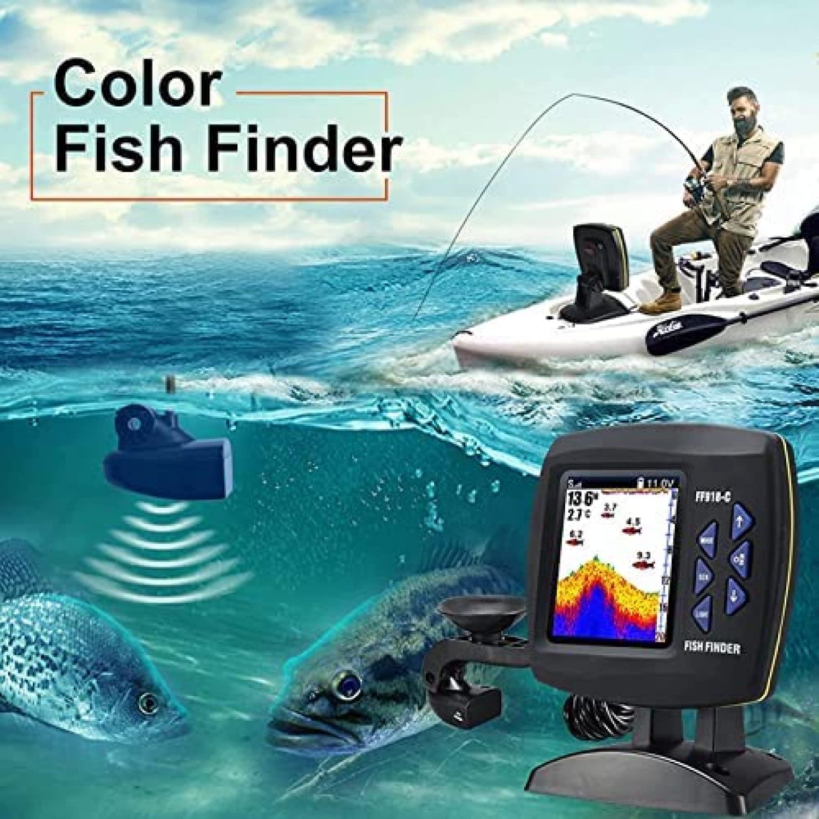 Detector de peixes com sonda de profundidade, localizador de pesca,  localizador visual de peixes HD de