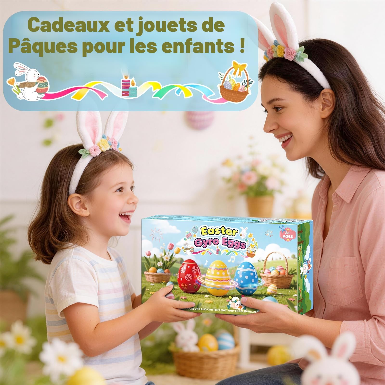 Toupies à Œufs de Pâques Jouets avec Lumières et Musique, 5 Oeufs Spinning, Cadeau Pâques Enfant 3-10 Ans