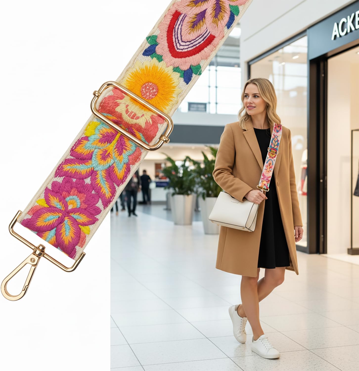 Floral Women's Wide 2" Replacement Purse Bag Strap for Handbags - Crossbody Shoulder Straps w/Gold Clips (Floral) - Image 4