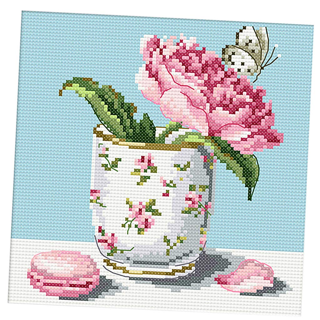 Flower Stamped Cross Stitch Kits Dimensions for Beginners DIY 21 x 21cm 14CT