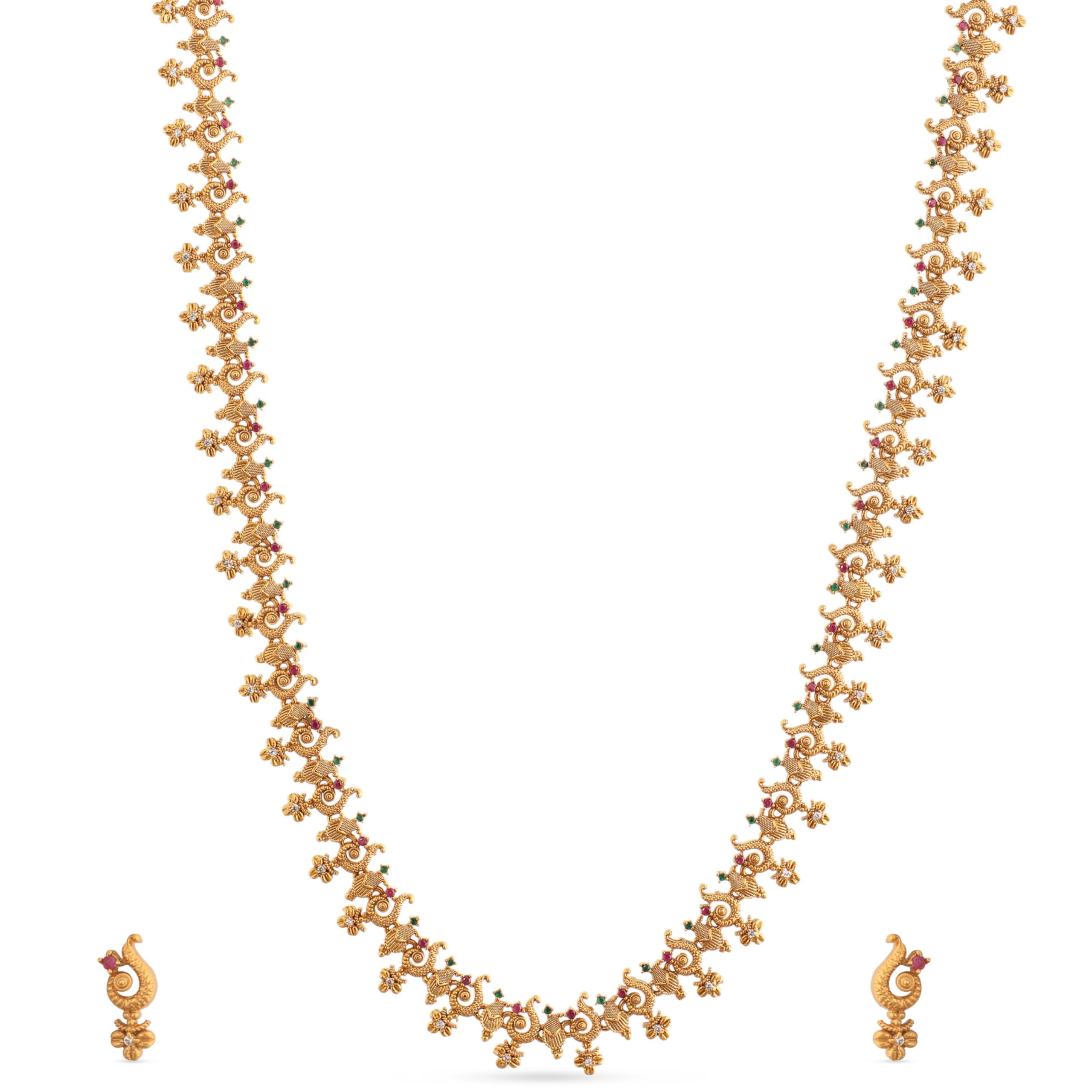 TARINIKA Antique Gold Plated Nidhi Long Necklace Set with Floral Design - Jewelry Set for Women Perfect for Ethnic occasions | Traditional Jewellery For Women | 1 Year Warranty* (B08LBVK8L5) Amazon Price History, Amazon Price Tracker
