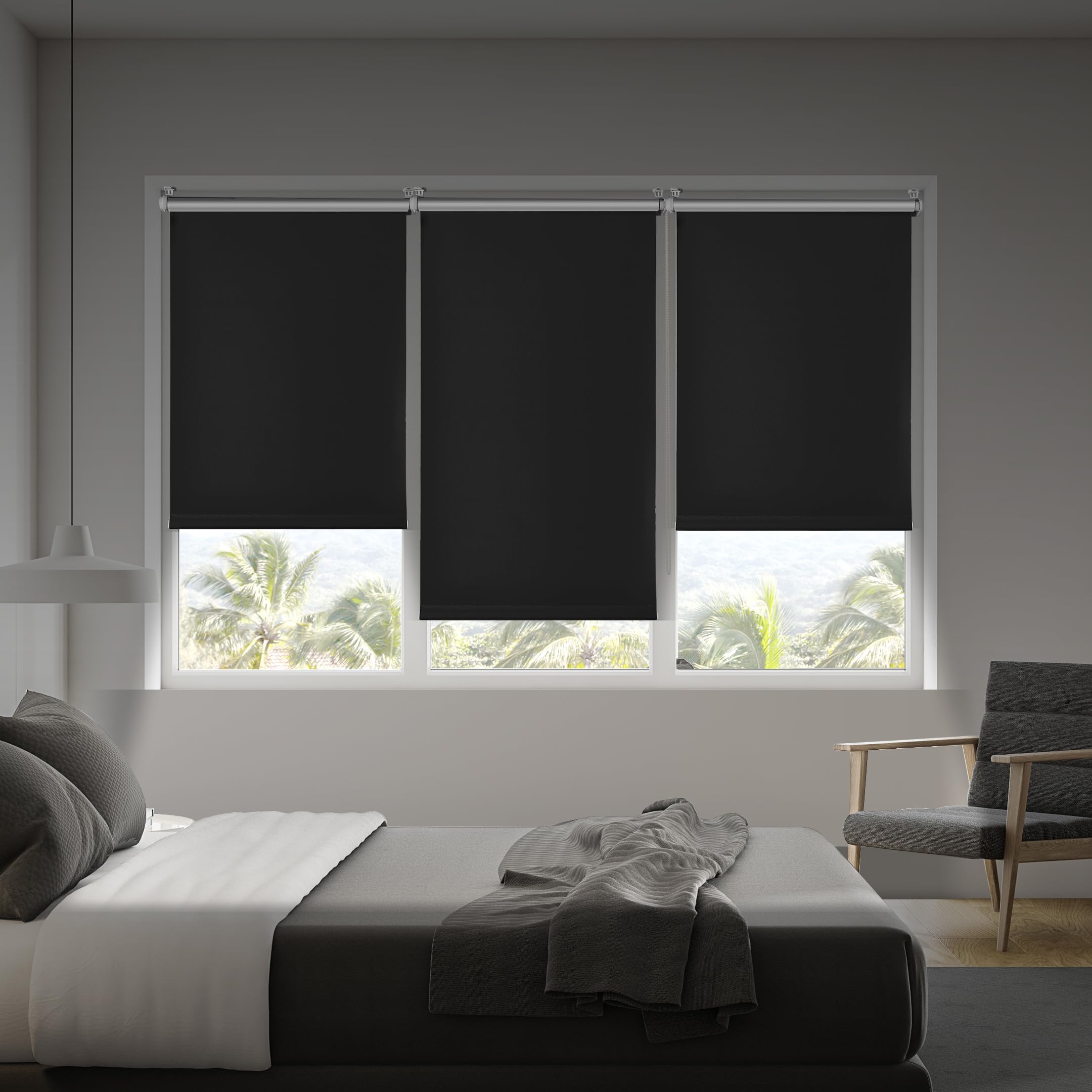 STORESDECO - Verdunkelungsrollo Klemmfix ohne Bohren, Klemmrollo Blackout Thermo, Rollo Blickdicht einfache Montage, Ideal für Flügelfenster | Easy Fix Thermo, Schwarz, 150 cm x 180 cm
