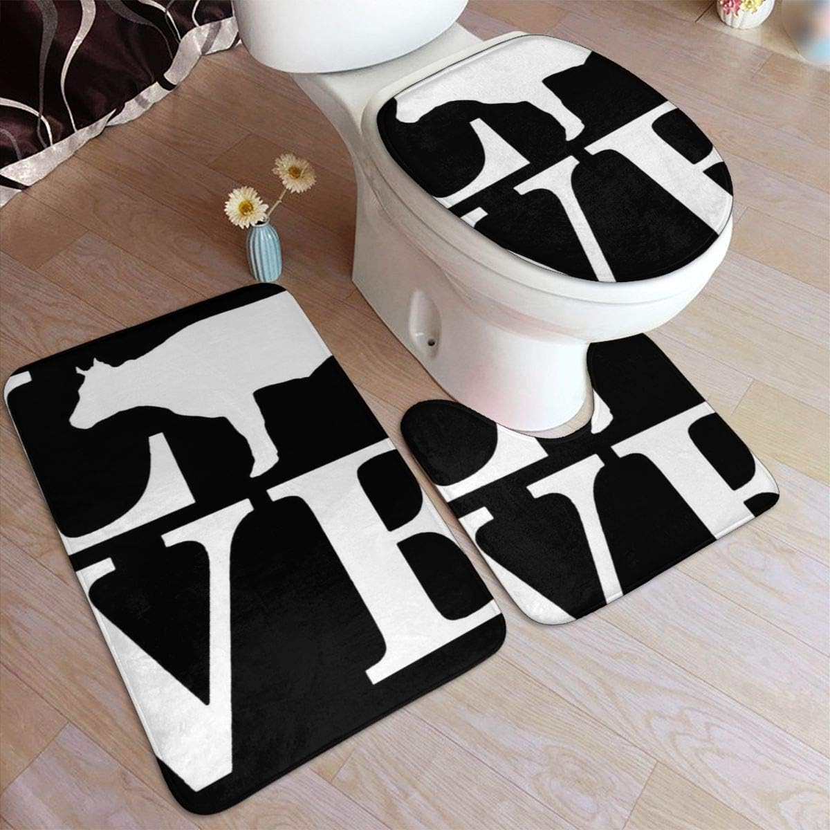 Love Cows Bathroom Contour Rugs Combo,Set of 3 Soft Shaggy