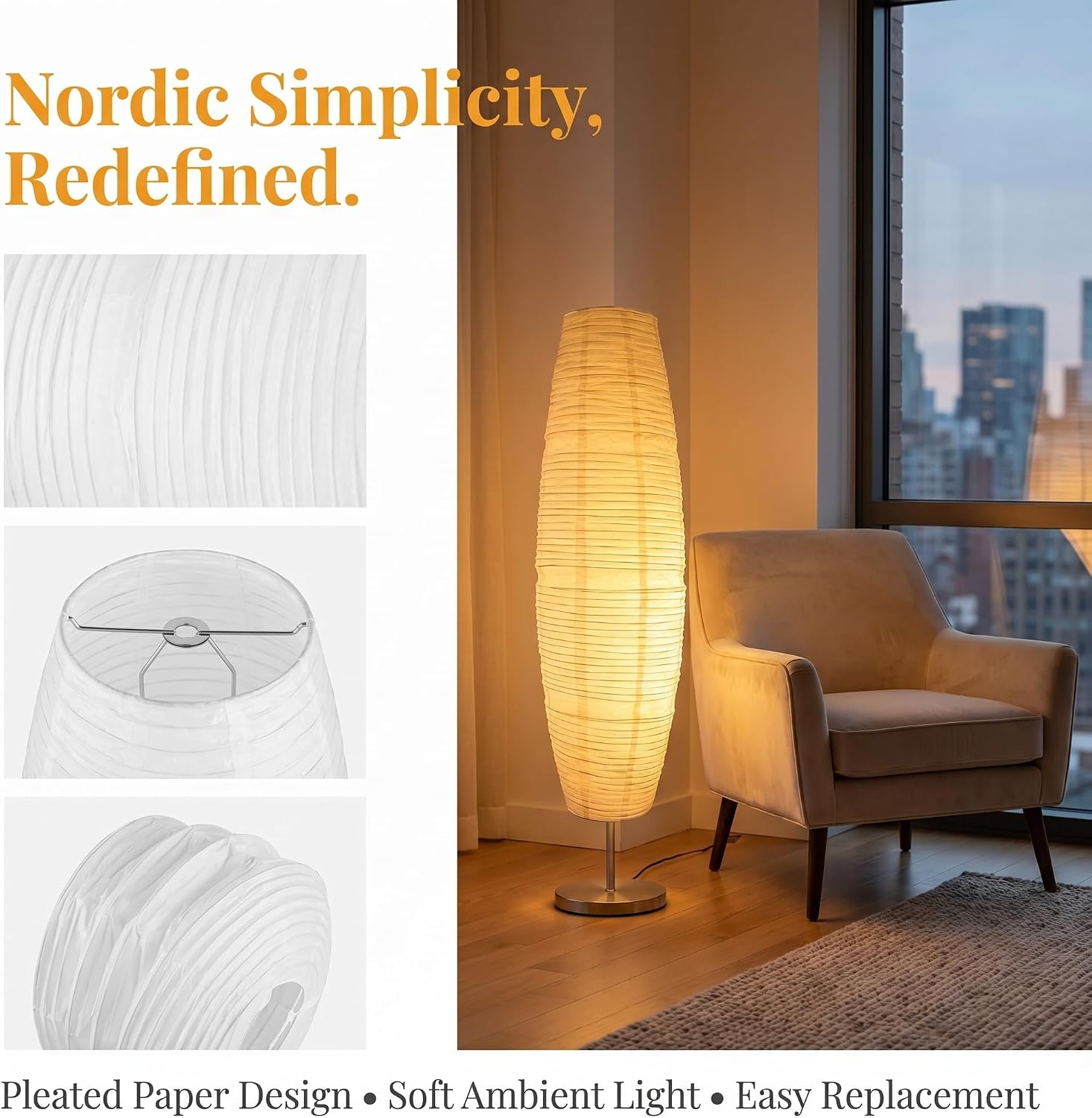 Homoyoyo Nordic Simple Floor Lamp Shade, Foldable Standing Floor Lamp Shades Lampshade Replacement Making Light Soft for Living Room Bedroom Light Accessory Cover