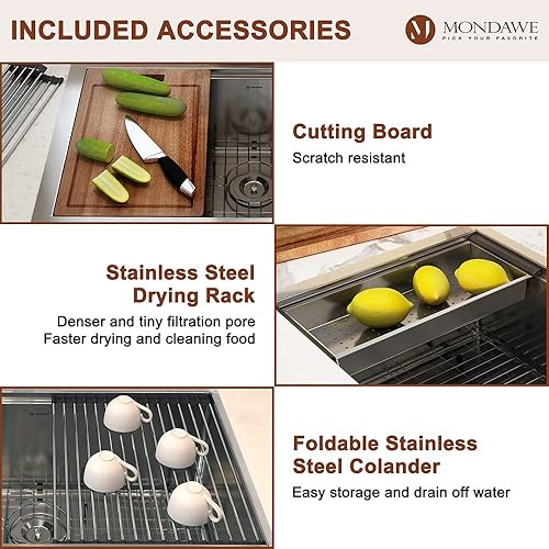 Miniatura 4 de MONDAWE Fregadero de estación de trabajo de 30 pulgadas, fregaderos de cocina de granja de 30 x 22 pulgadas, fregadero de acero inoxidable de un