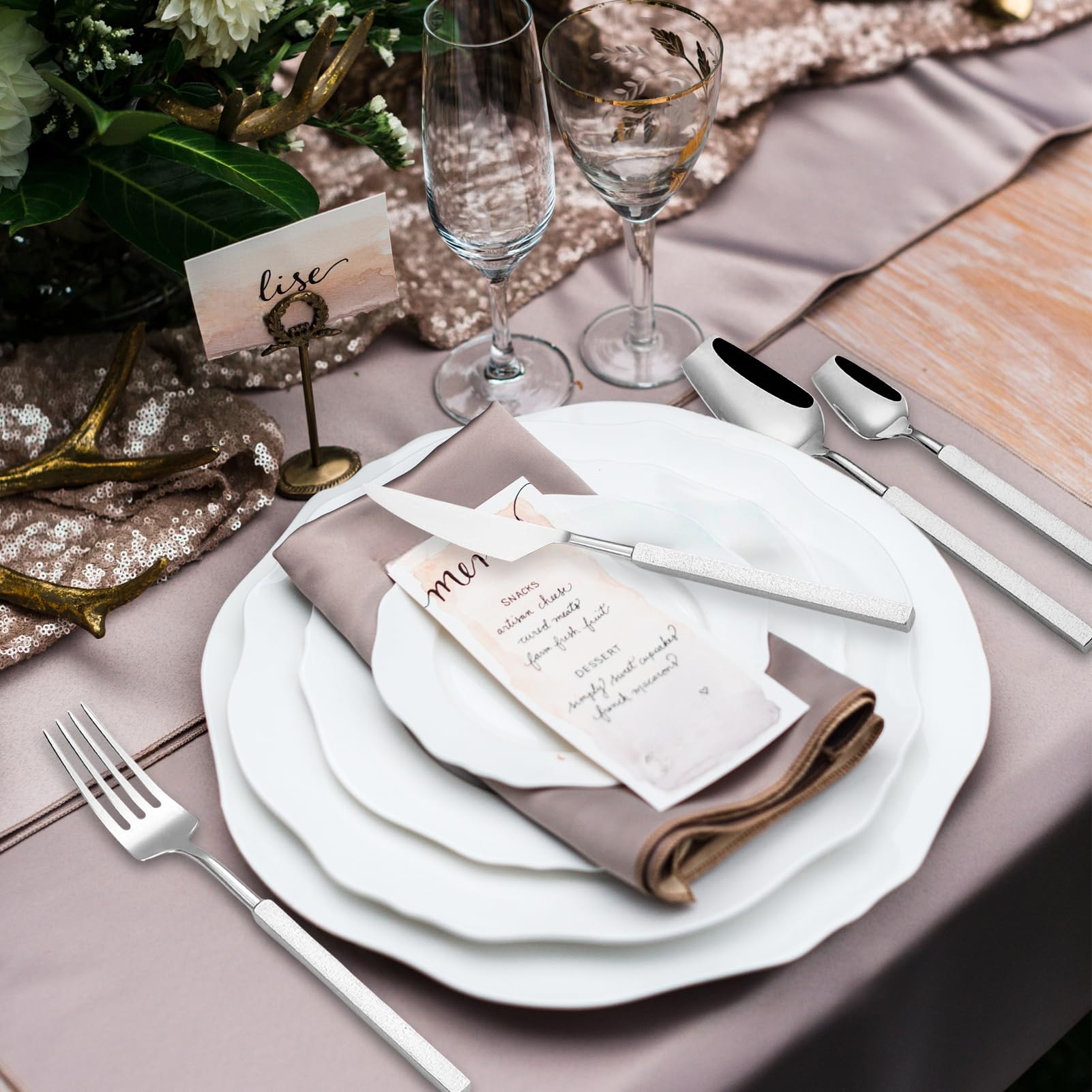 Juego De Cubiertos, Flatware Set Acero Inoxidable 18/10, Mango Cuadrado, Espejo Pulido, Elegante Duradero Vajilla Para Casa, Hotel, Restaurante, Casa Nueva (Plata,20pcs)