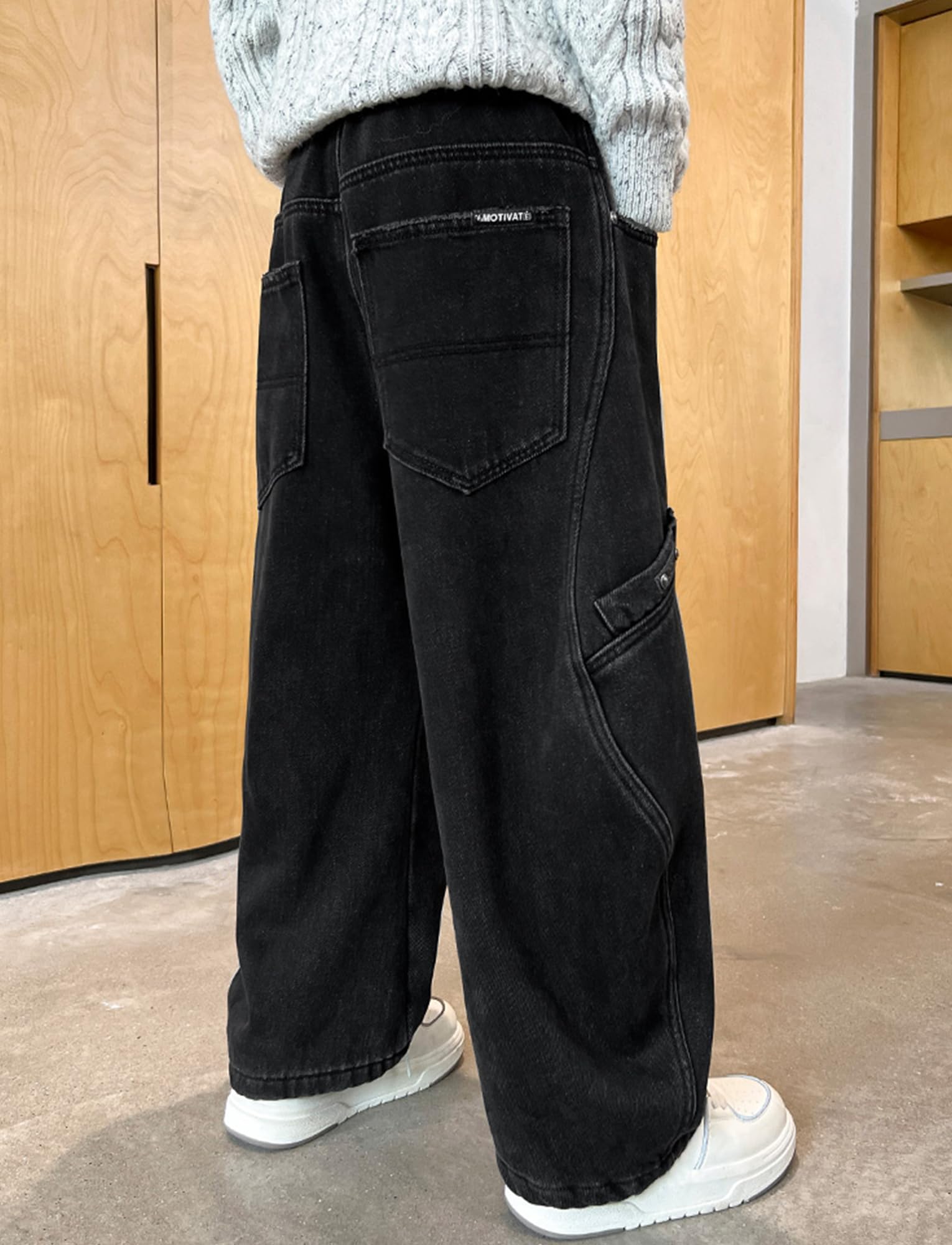 SEAUR Jeans Larghi per Bambini Streetwear con Tasche Gamba Larga Pants Elastico in Vita Pantaloni Cargo in Denim