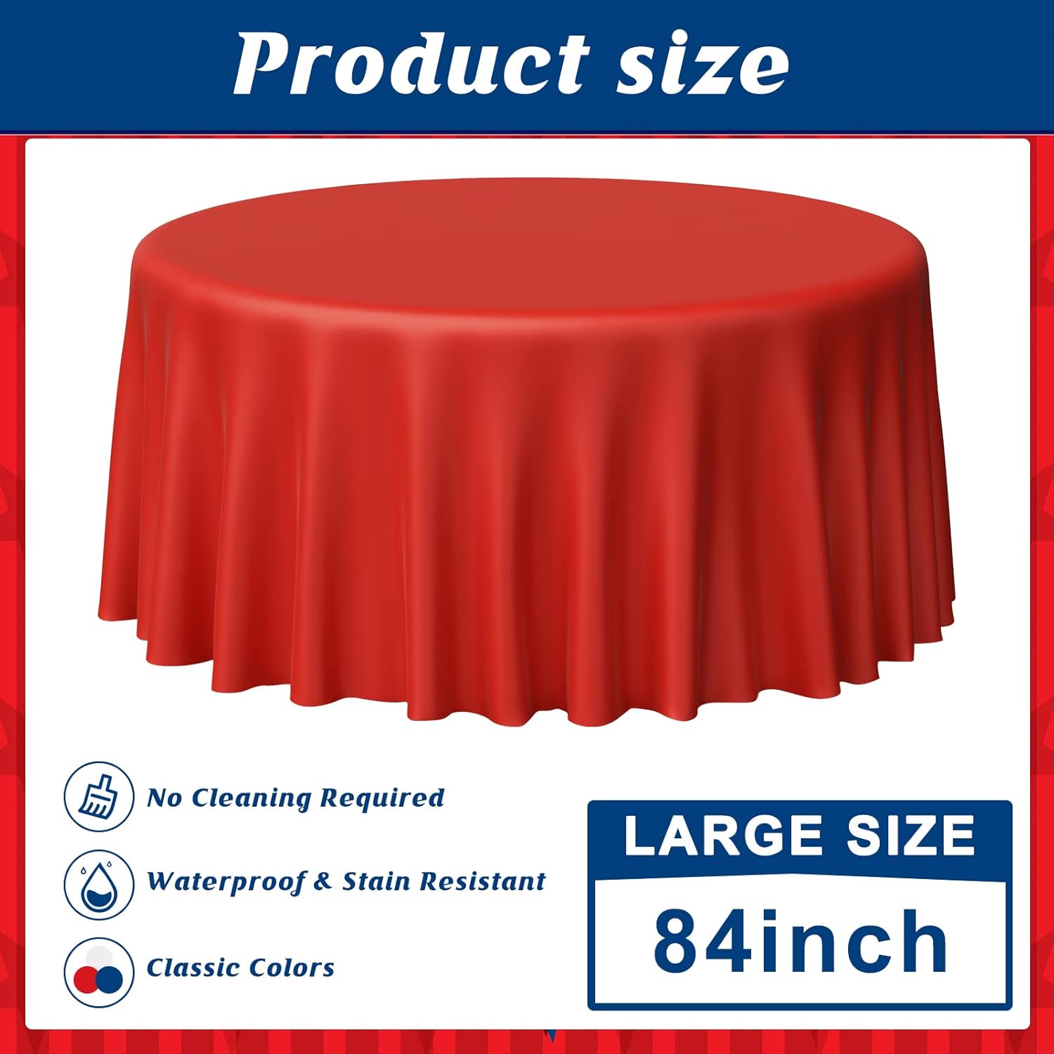 MASHAN 24 Pack 4th of July Plastic Tablecloth, Red White and Blue Patriotic Disposable Tablecloth, Round Table Cover for Patriotic Independence Day Memorial Day 250 Anniversary Decorations, 84 Inch