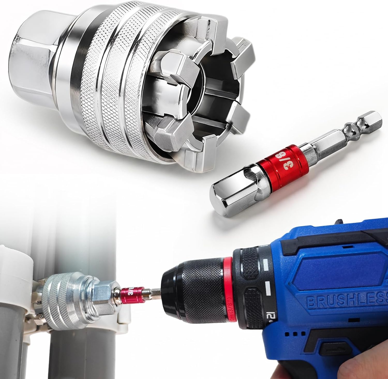 Adjustable Universal Socket Wrench 3/8" Drive, Multi-Function Power Drill Bit Adapter Fits 10-19mm Nuts, Auto Repair Tool for Ratchet, Impact Driver (2 Pack)
