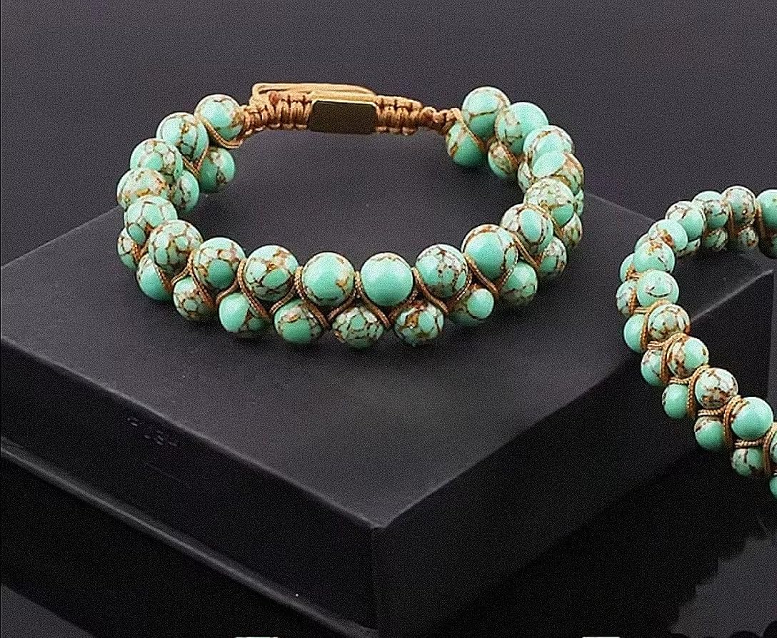 Handmade Macrame Natural Stones Bracelet Double Layer 8mm Snakeskin Imperial Jasper Genuine Gemstones Bracelet Healing Crystals Adjustable Bracelet - Image 2