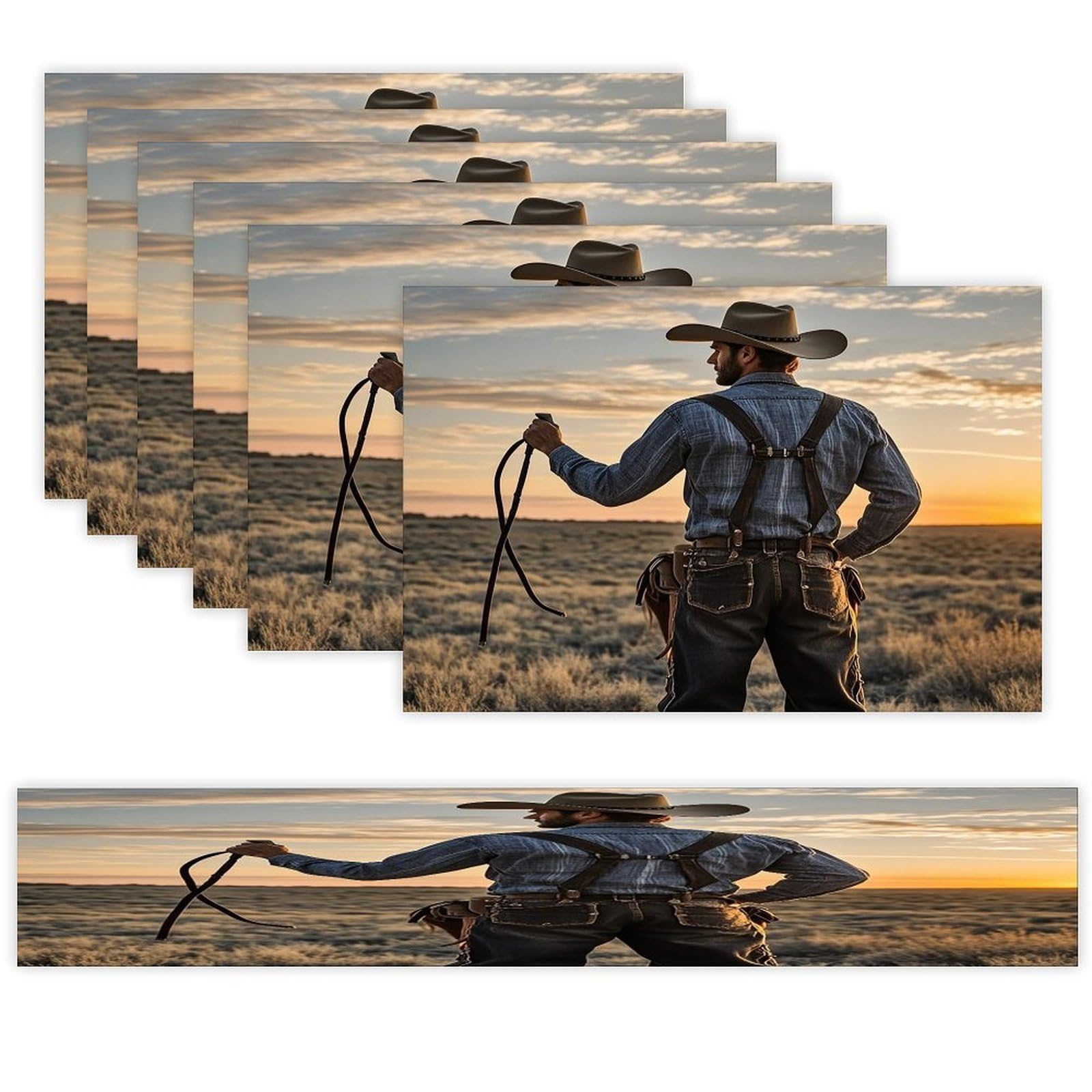 Cowboy West Table Runner and Placemats Set of 6 Stain Resistant Heat Resistant Place Mats for Kitchen Dining Table Mats Long Table Runner Modern Art Dining Decor for Daily Use
