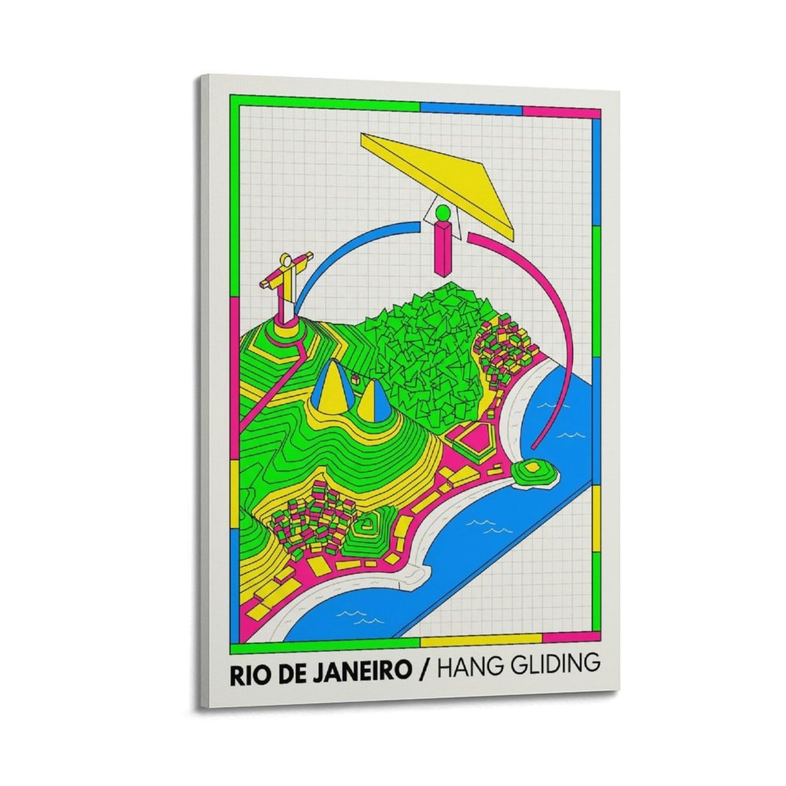 XKUGA Modern Bauhaus Rio De Janeiro Brazil Hang Gliding Travel Poster Modern Decorative Canvas Prints - Ideal Wall Art for Family, Man Cave, Game Room, Boys & Girls Bedroom 24x36inch(60x90cm)