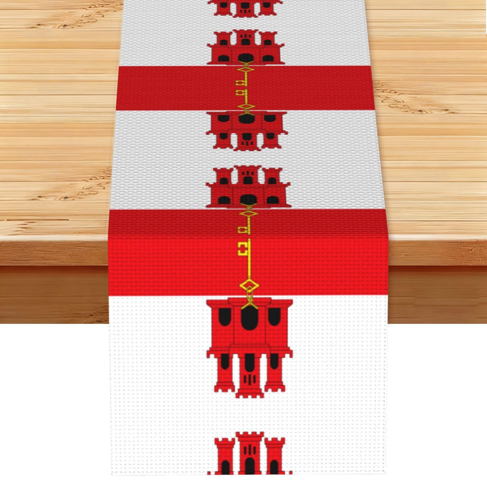 Flag of Gibraltar Print Table Runner World Cup-Themed Dining Table Decor for Coffee Dining Table and More