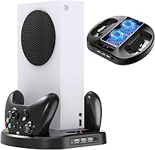 Cooling Stand for Xbox Series S Console, Xbox Series S Vertical Stand with Cooling Fan Cooler, Dual Charging Dock for Xbox Series Controller Charger Docking Station