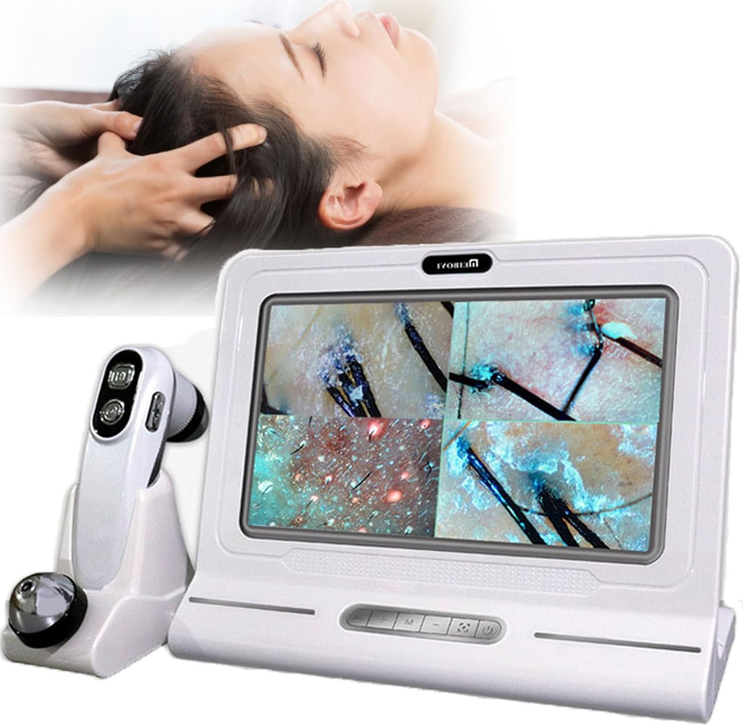 Kopfhaut Analysegerät, Hautdiagnose Scannersystem, 50X/200X Hautvergrößerung, 11 Zoll HD LCD Bildschirm, Professionelles Follikelanalysegerät für Zuhause & Salon