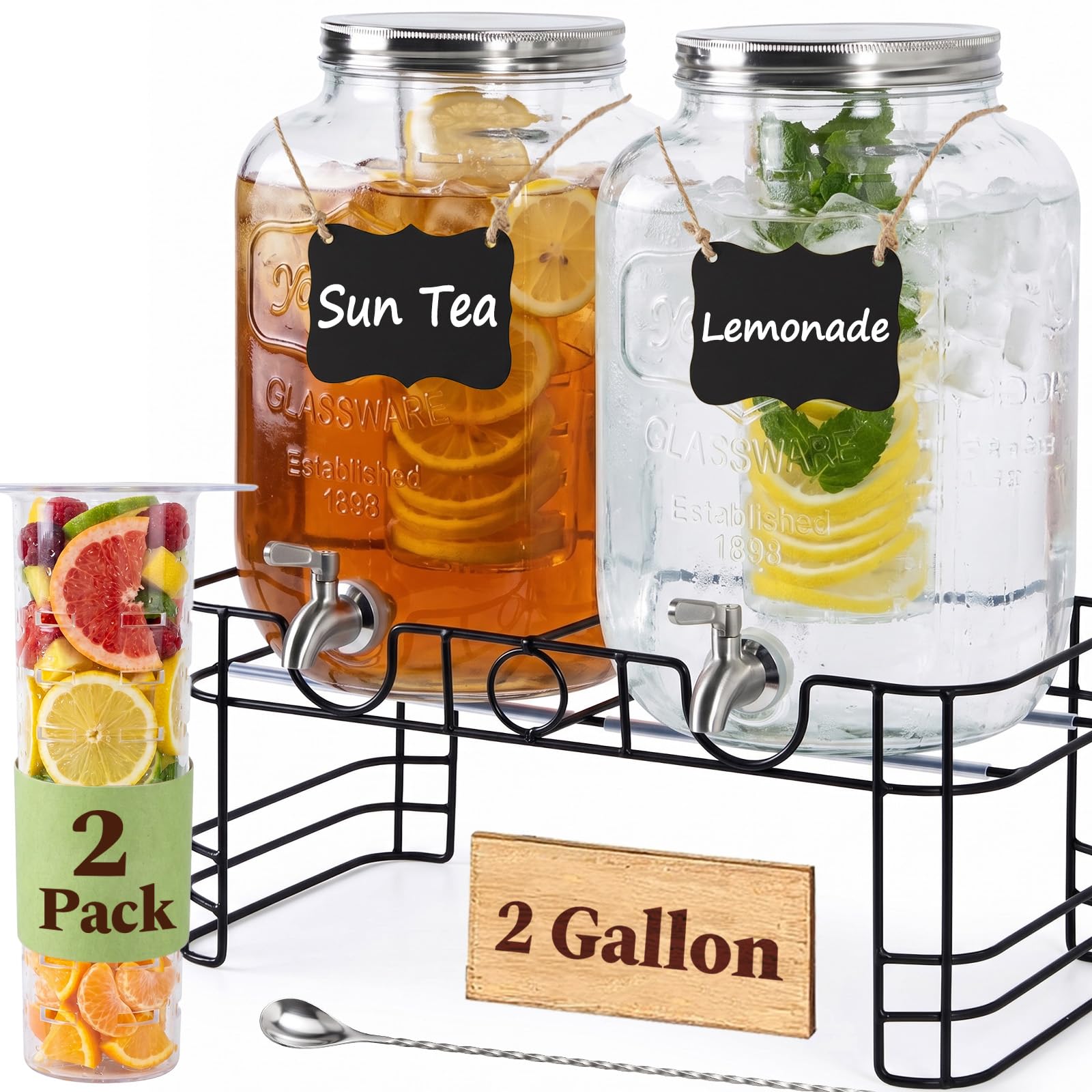 KIKCOIN 2-Gallon Glass Drink Dispenser 2-Pack
