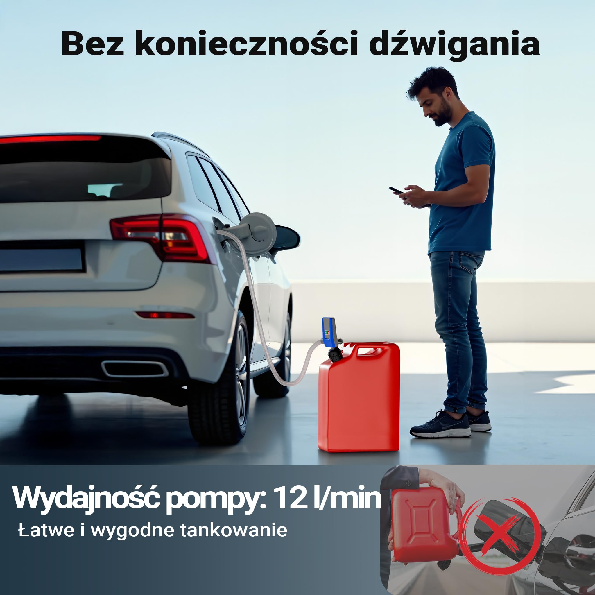 Wiltec Pompa transferowa zasilana akumulatorem, samozazysająca pompa do paliwa benzyny i oleju o mocy 12 V, z wyświetlaczem LED