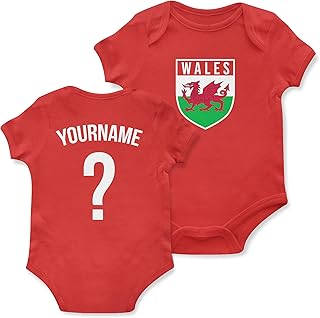 Purple Print House Baby,Clothing,Baby Boys 0-24m,Bodysuits & One-Pieces,Bodysuits Purple Print House Baby Wales Flag Badge Custom Name and Number Babygrow - Football Personalised Retro Europe Summer 2021 Footy Gifts for Boy - Unique European Footie Top