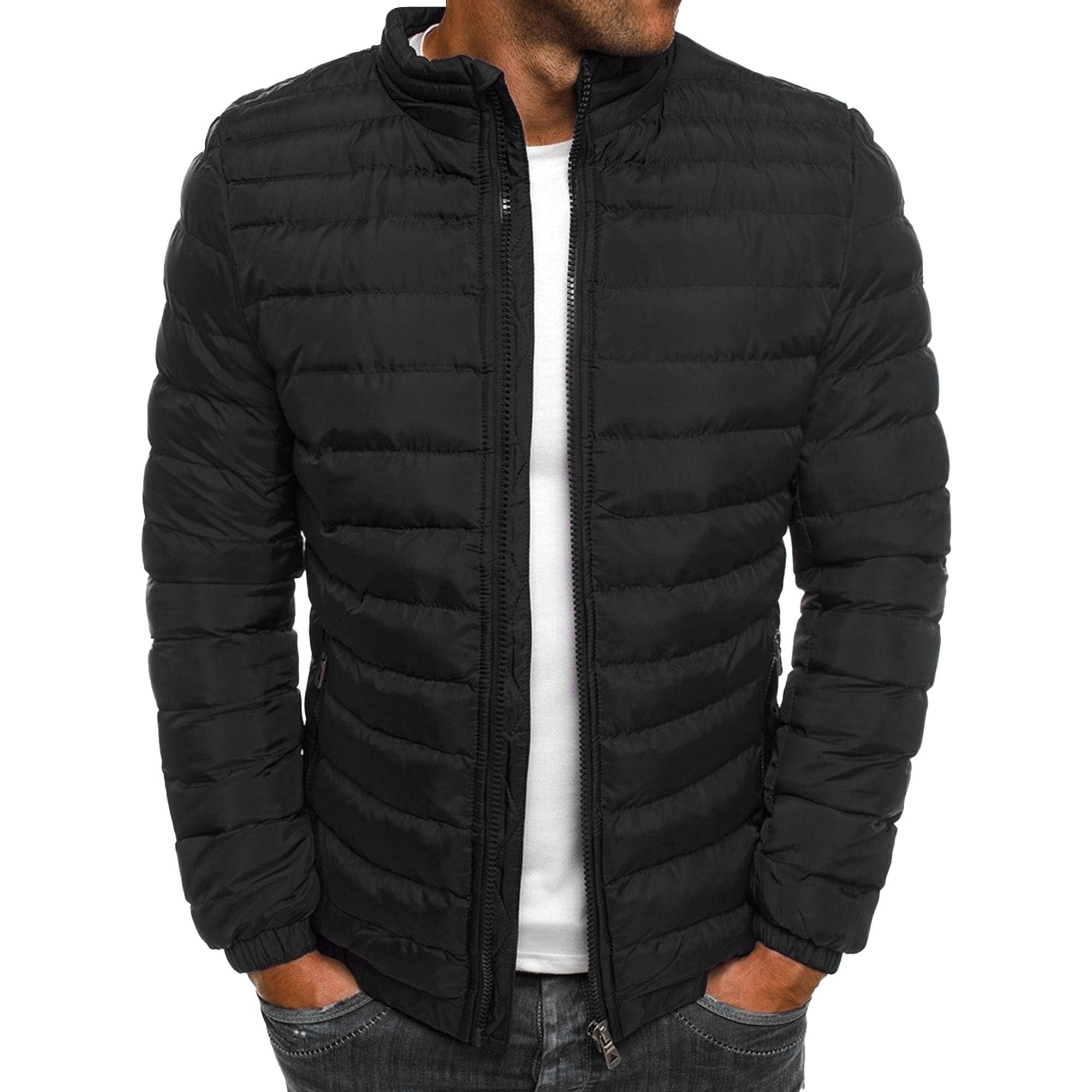 Maiyifu-GJ Mens Thicken Down Jacket Coat Warm Winter Stand Collar Thicken Outerwear Lightweight Hiking Overcoat