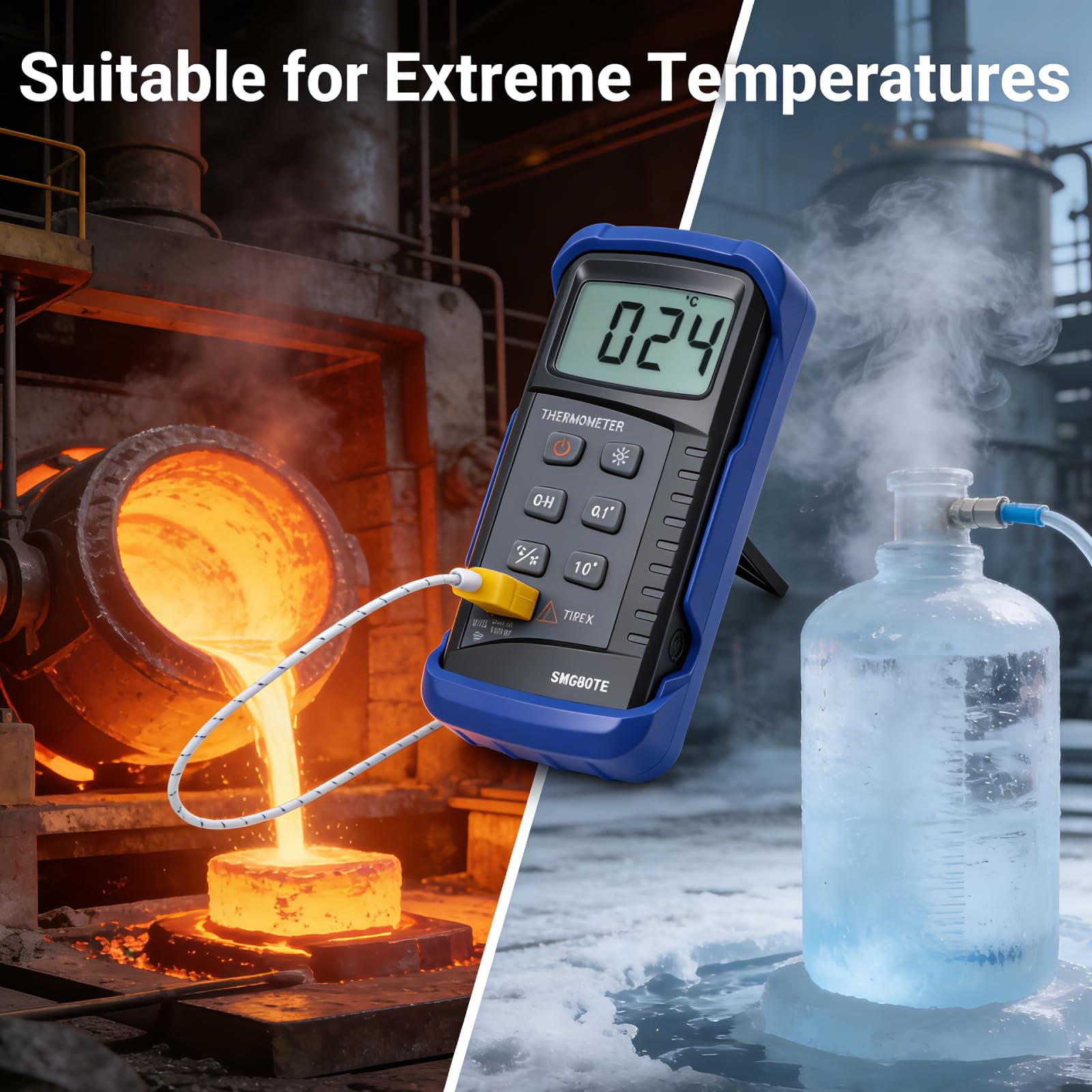 K-Typ Digital Thermometer, Digitales Thermoelement Thermometer -50℃ to 1300℃, temperaturmessgerät Temperaturmesser mit fühler LCD Hintergrundbeleuchtung für Kühlschrank, Aquarium, HVAC